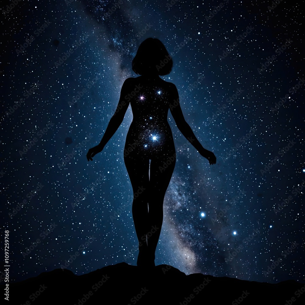 silhouette of a girl in the night sky silhouette of a girl in the night sky