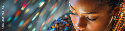 An African American woman weaving together disparate elements, symbolizing unity and hope.