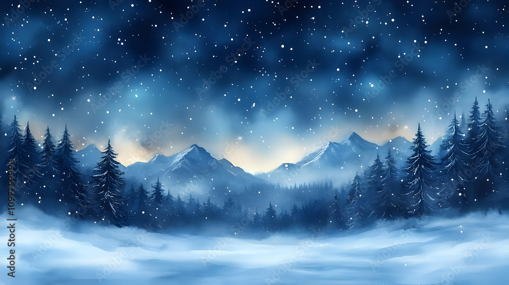 Naklejka premium Winter Wonderland Watercolor Background