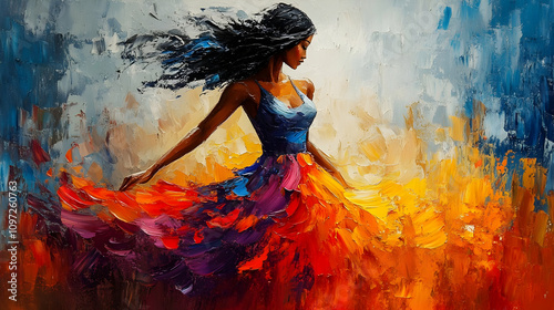 Vibrant Woman Oil Painting Illustration