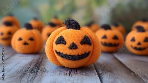 Felt stickers of a single halloween pumpkin accessories accessory jewelry. photo