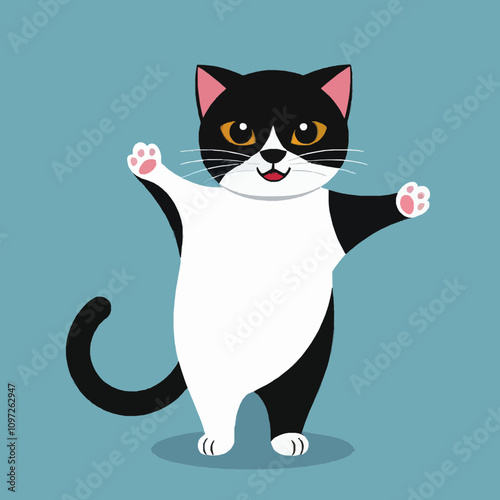 Cheerful Cartoon Cat with Playful Gesture and Happy Expression