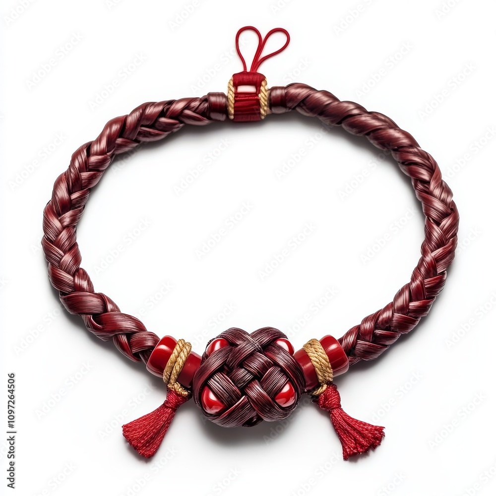 Elegant red braided bracelet with decorative knots and tassels Elegant red braided bracelet with decorative knots and tassels