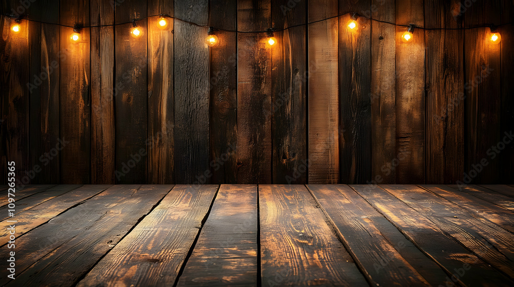 Rustic Wooden Background with String Lights Rustic Wooden Background with String Lights