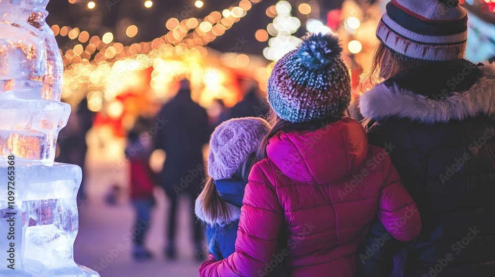 Family enjoying a winter festival at night Family enjoying a winter festival at night