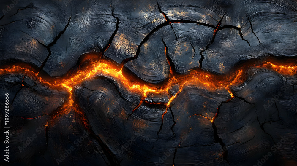 Lava Flowing Through Cracked Earth - 3D Illustration Lava Flowing Through Cracked Earth - 3D Illustration