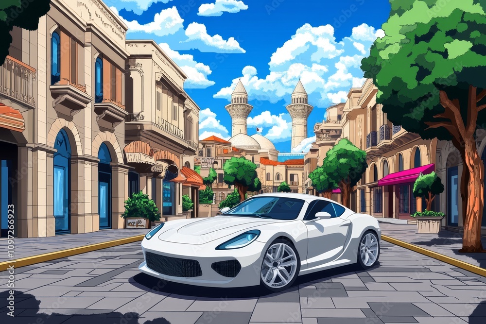 A vibrant pixel art rendition of Baku Flame Towers and Old City streets in retro 8-bit style A vibrant pixel art rendition of Baku Flame Towers and Old City streets in retro 8-bit style