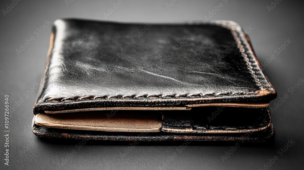 Worn Black Leather Wallet Shows Age And Use Worn Black Leather Wallet Shows Age And Use
