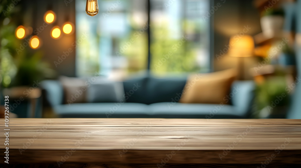Wooden Tabletop Background Blurred Living Room Wooden Tabletop Background Blurred Living Room
