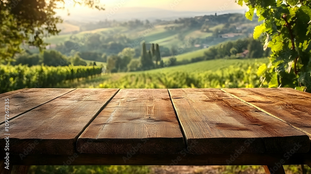 Wooden Table Background Image, Vineyard Landscape Wooden Table Background Image, Vineyard Landscape