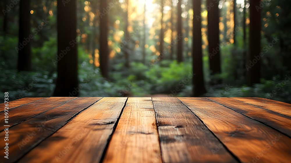 Fototapeta premium Wooden Table Background Forest Illustration