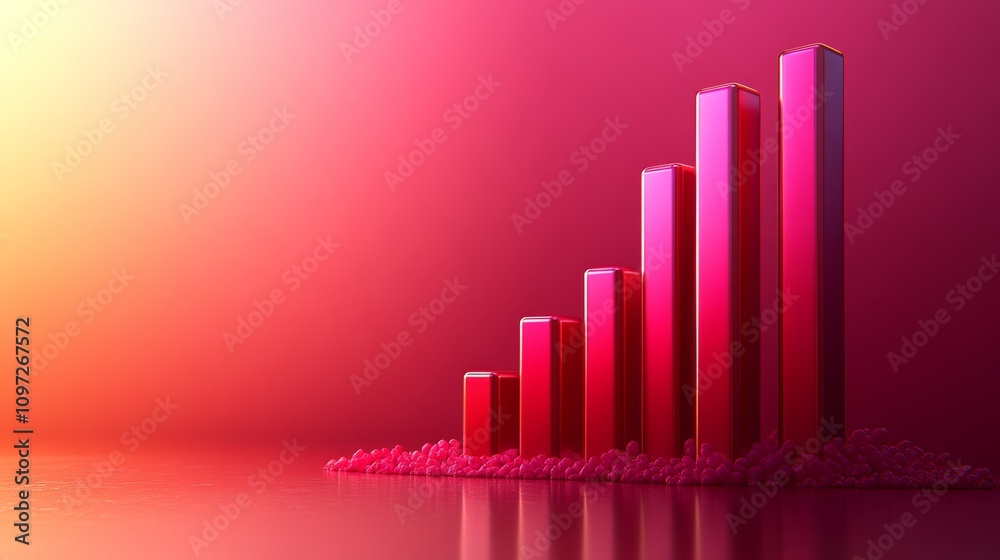 A red bar chart with a gradient background, representing growth and success.