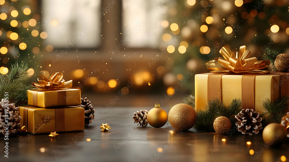 Golden Christmas Gifts Background Illustration Golden Christmas Gifts Background Illustration