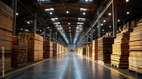 Warehouse Interior Wood Lumber Stacks Image