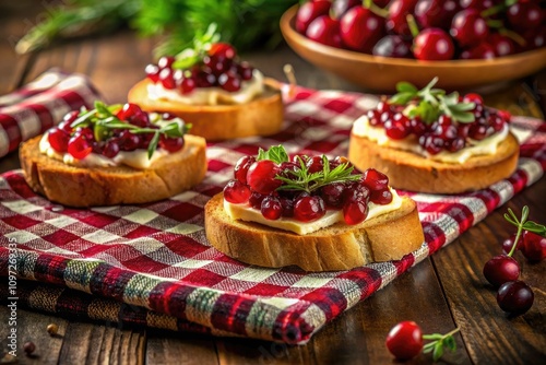 Night Photography: Cozy Cranberry Brie Crostini on Plaid