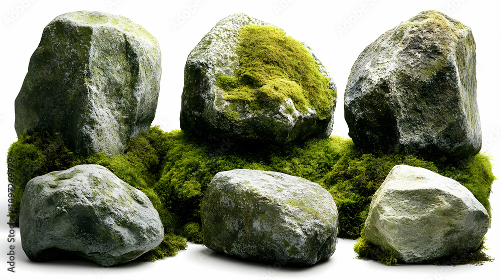 Moss Covered Rocks 3D Render Illustration Moss Covered Rocks 3D Render Illustration