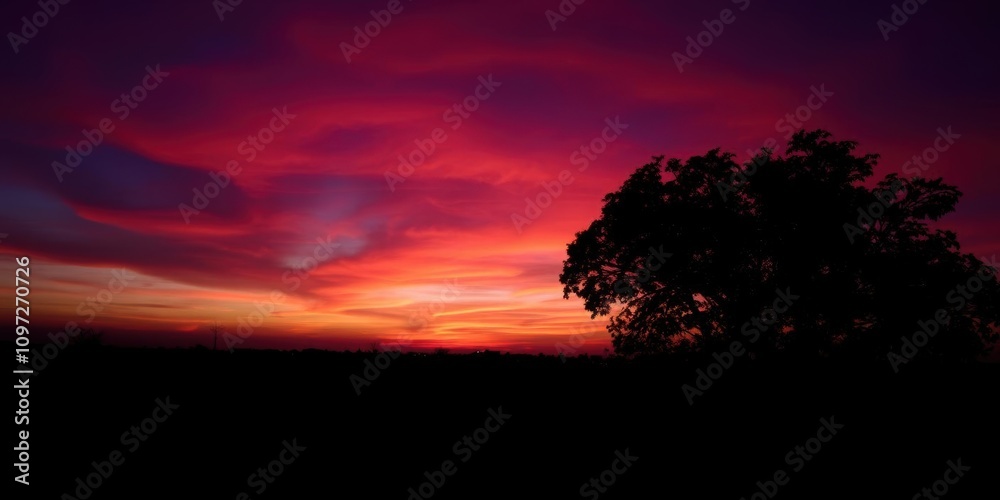 Dark red sunset providing a stunning backdrop behind a lone tree in Gaya, Bihar, India, landscape, atmosphere Dark red sunset providing a stunning backdrop behind a lone tree in Gaya, Bihar, India, landscape, atmosphere