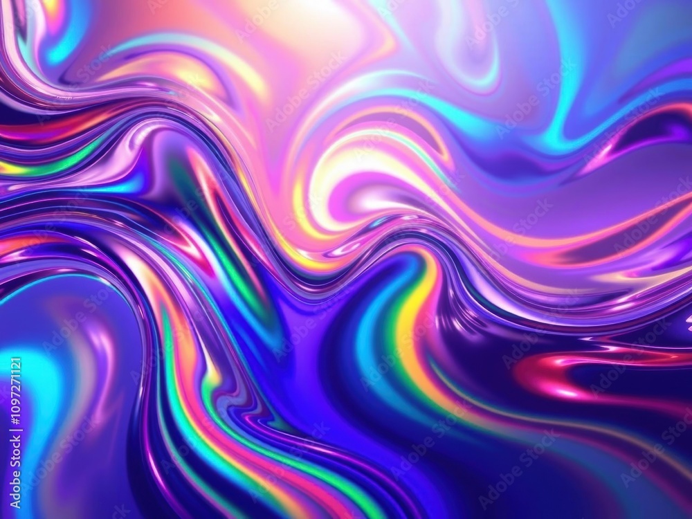 Fototapeta premium Abstract flow shape with vibrant rainbow colors reflecting and refracting, creating a mesmerizing and dynamic image, colors, flow
