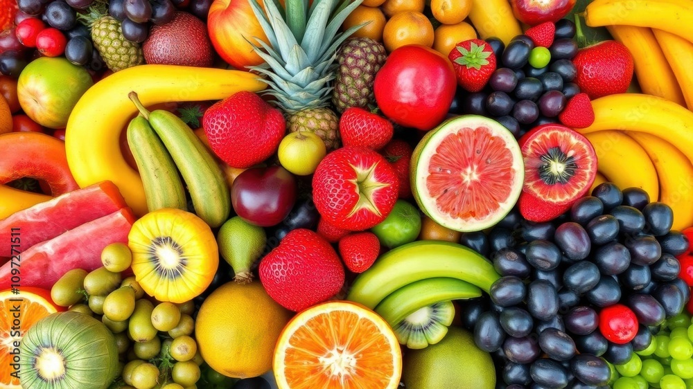 A vibrant and diverse assortment of fresh fruits arranged beautifully on a platter, bursting with color and nutrition, fresh, vitamins A vibrant and diverse assortment of fresh fruits arranged beautifully on a platter, bursting with color and nutrition, fresh, vitamins