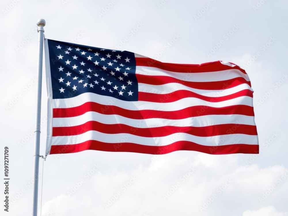 Obraz premium Celebratory image of American flag waving in the background with typography overlay congratulating the 47th President, achievement, America