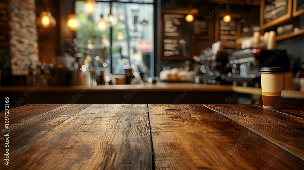 Wooden Table Coffee Shop Background Image