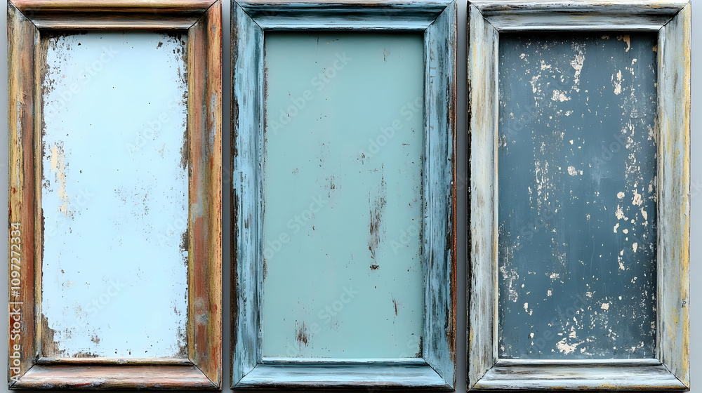 Naklejka premium Three Vintage Distressed Wooden Frames Illustration