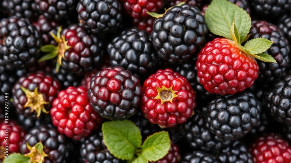 Heap of fresh ripe blackberries with a juicy texture, top view, texture, food Heap of fresh ripe blackberries with a juicy texture, top view, texture, food