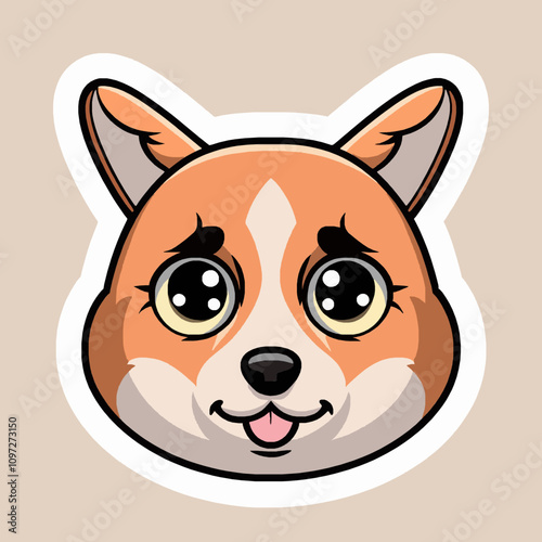 Cute Playful Corgi Character with Big Eyes and Happy Smile