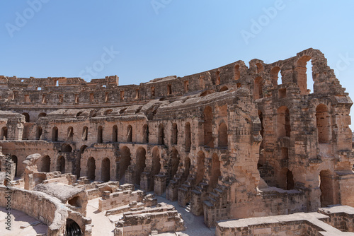 The beautiful Tunisian amphitheater of El Jem seen in beautiful weather