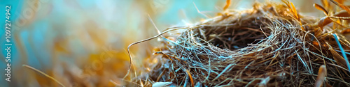 Empty Nest: An abandoned bird's nest, its former inhabitants nowhere to be seen, conveying a sense of loss and abandonment. photo