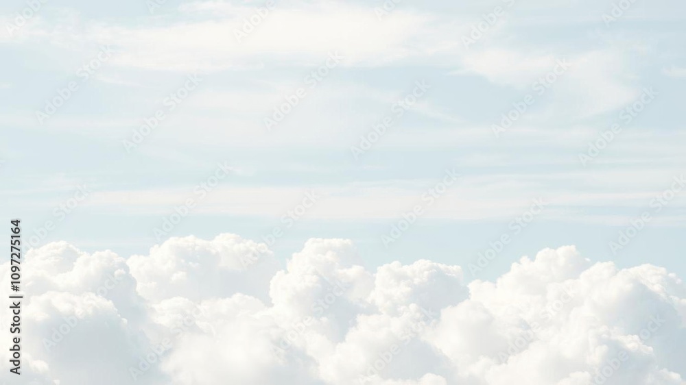 Vibrant image of fluffy white clouds in a light pastel blue sky, creating a heavenly background for designs and projects, light blue, background Vibrant image of fluffy white clouds in a light pastel blue sky, creating a heavenly background for designs and projects, light blue, background
