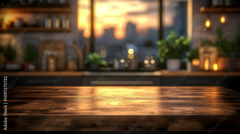 Warm Kitchen Wooden Tabletop 3D Background Warm Kitchen Wooden Tabletop 3D Background
