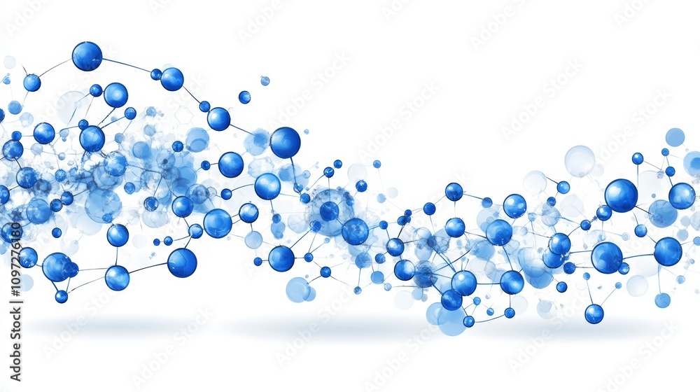Abstract blue molecular structure, connected by lines, against a white background. Abstract blue molecular structure, connected by lines, against a white background.
