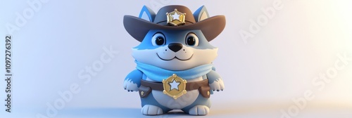 Cute cartoon wolf wearing a sheriff's hat and badge.