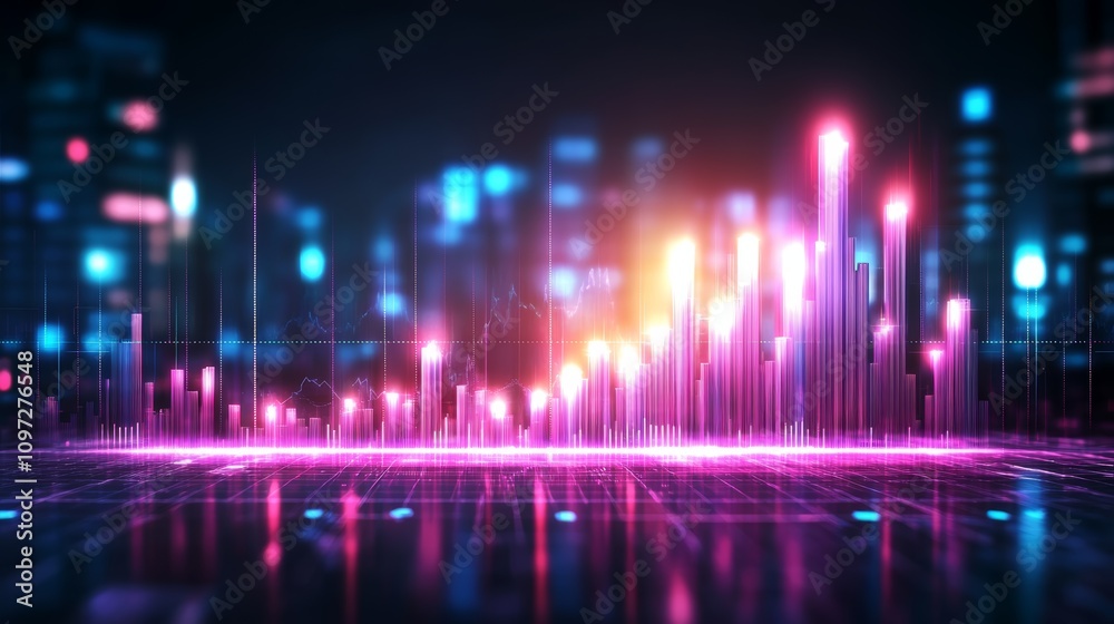 Abstract digital city skyline with glowing lights and neon colors. Abstract digital city skyline with glowing lights and neon colors.