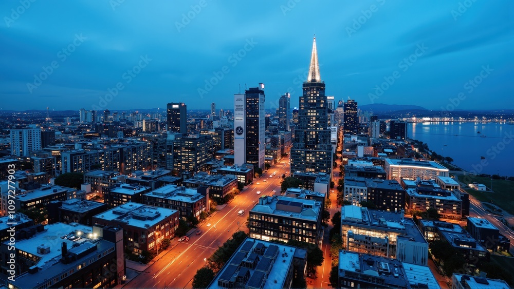 Obraz premium generative ai, Dynamic Urban Skyline at Dusk