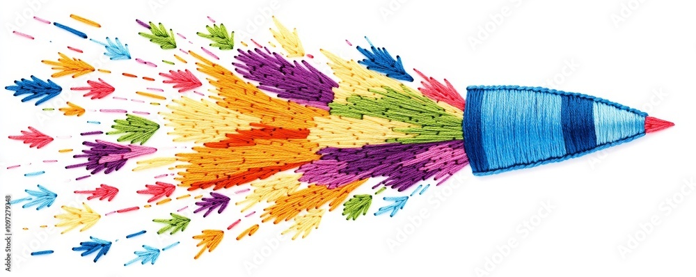 Fototapeta premium Colorful embroidered firecracker design with vibrant threads
