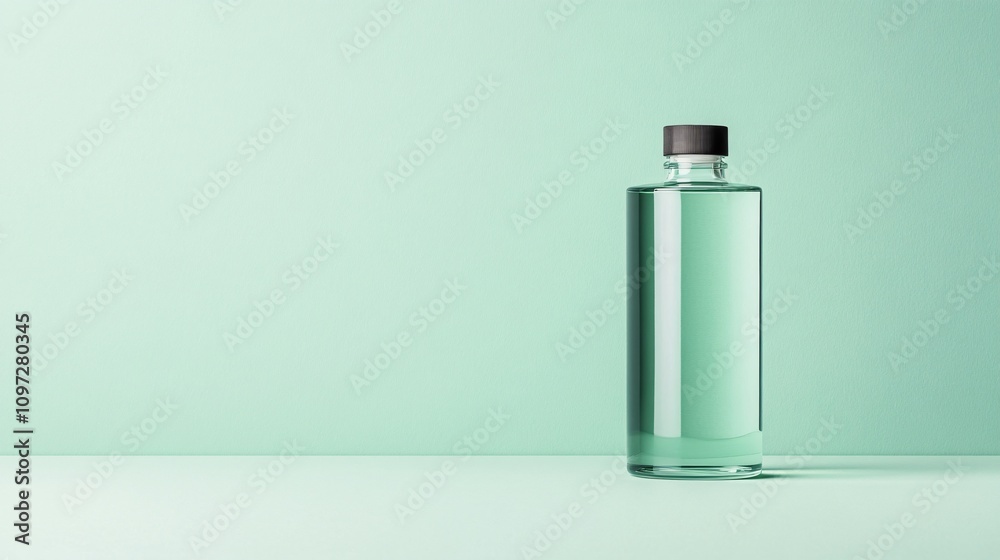 Glass water bottle on mint green background Glass water bottle on mint green background