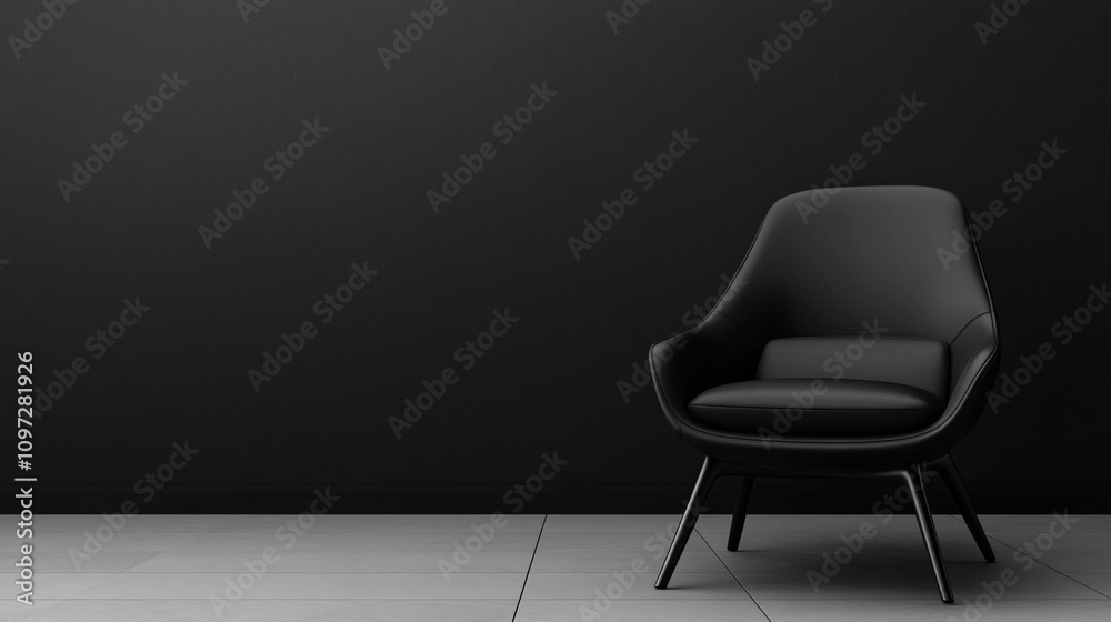 Modern Black Chair Against Dark Wall Modern Black Chair Against Dark Wall