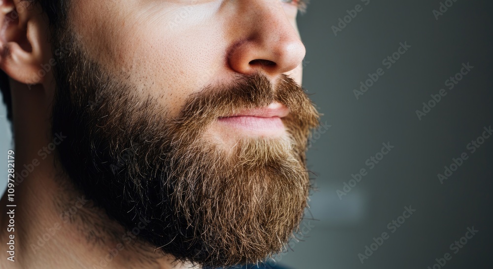 Close-up of bearded Caucasian man with brown hair Close-up of bearded Caucasian man with brown hair