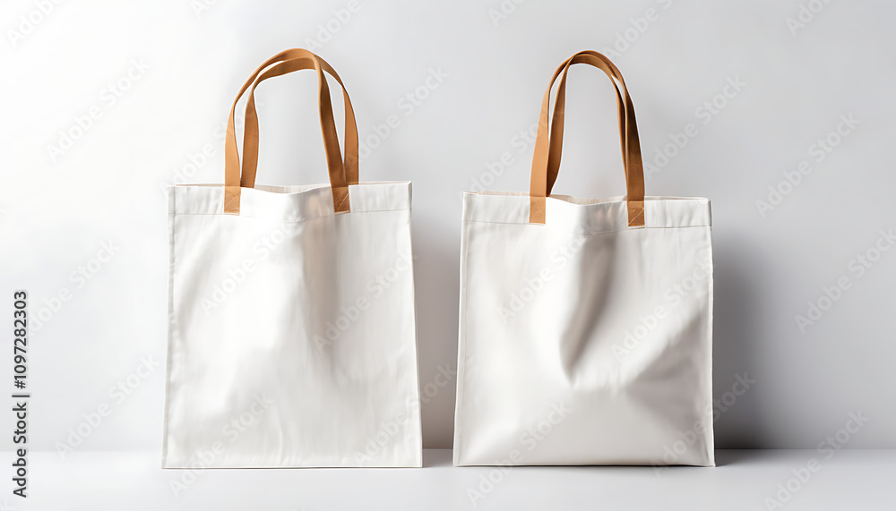 set of White Cotton eco bags in different size, tote bag mock up Each one has a blank space, isolated on a white background, front view
