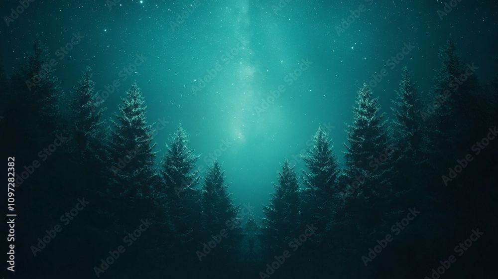 Mysterious Night Sky Over Pine Forest Mysterious Night Sky Over Pine Forest