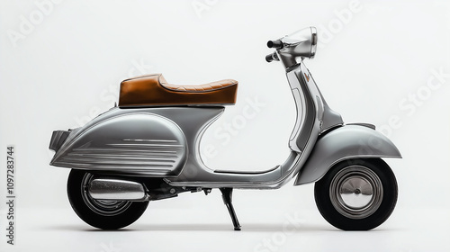 Classic silver scooter standing out on white background