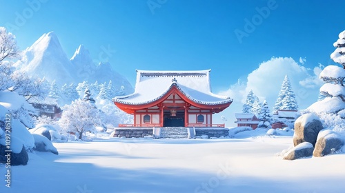 Wallpaper Mural Winter Landscape with Traditional Japanese Temple Torontodigital.ca