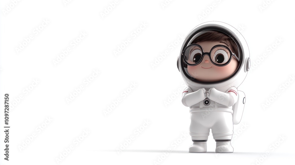 A cute cartoon character dressed as an astronaut, expressing excitement and curiosity. A cute cartoon character dressed as an astronaut, expressing excitement and curiosity.