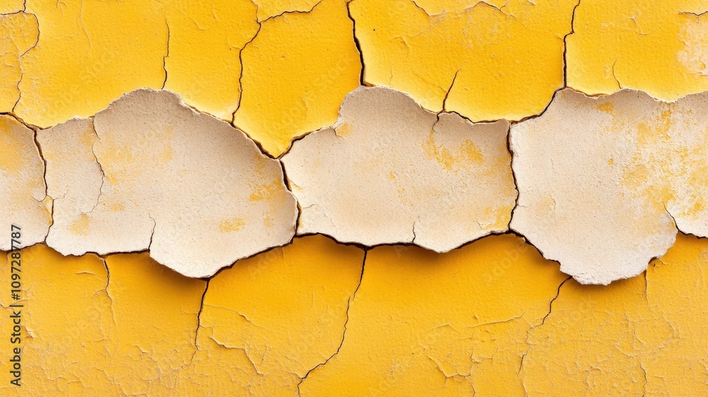 Obraz premium Cracked yellow wall texture with peeling paint details