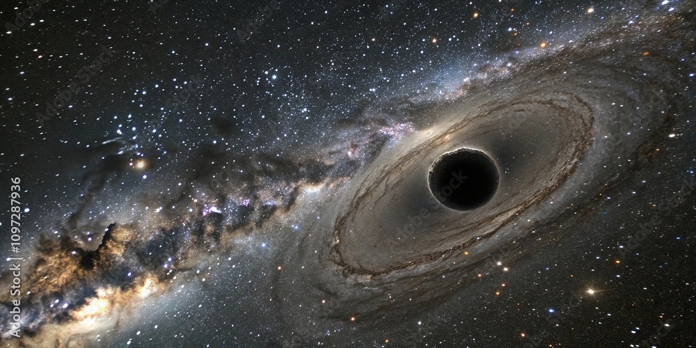 Fototapeta premium Dense swarm of miniature black holes floating in space, futuristic, star particle, dark matter