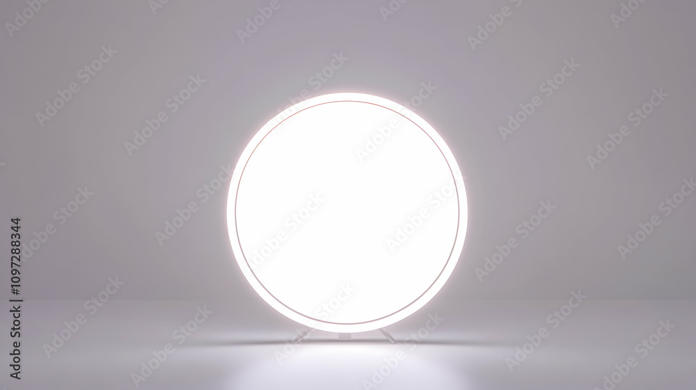 Glowing circular light source on stand against a white background. Glowing circular light source on stand against a white background.