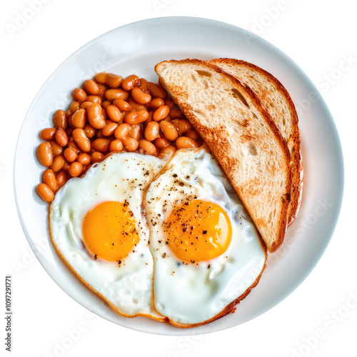 Plate of Fried Eggs, Beans ...
