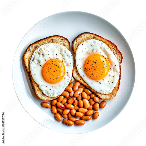 Plate of Fried Eggs, Beans ...